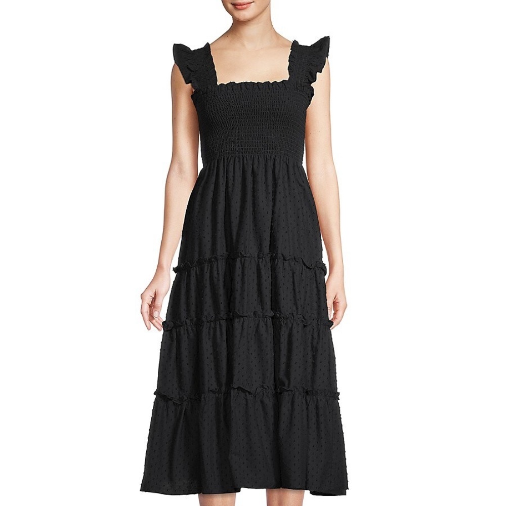 SOLD - Caara Smocked Black French Dot Dress